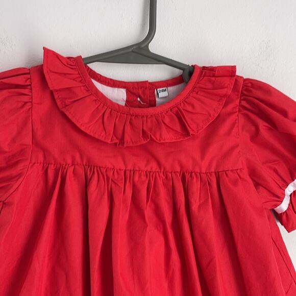 Little Louanne embroidered holly cotton blend Christmas dress sz 24mos - Picture 2 of 6